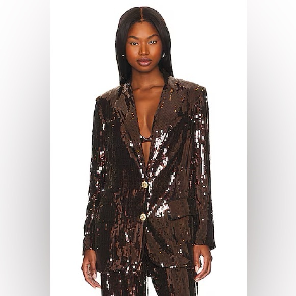 NWT Retrofete SET Tuxedo Blazer Pant Suit Dark Brown Sequin Medium $1100 Retail - Picture 3 of 16